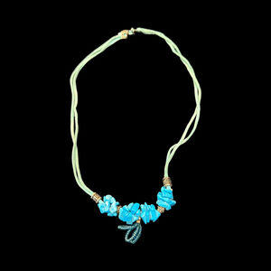 Handmade Real Turquoise Gemstone Necklace Bronze Accents Green Cord Vintage